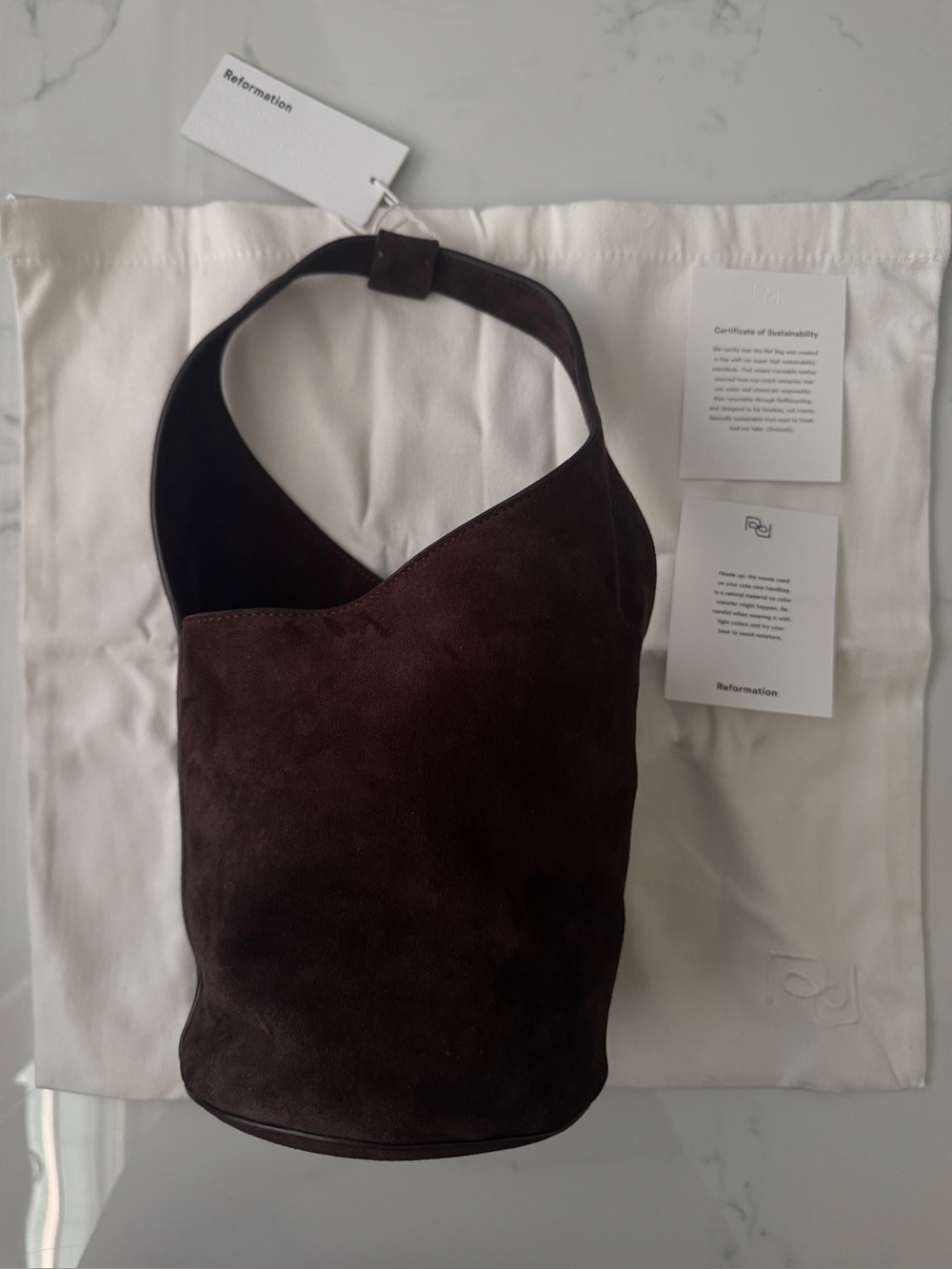 NWT Reformation Small Silvana Bucket Bag in Boss Suede